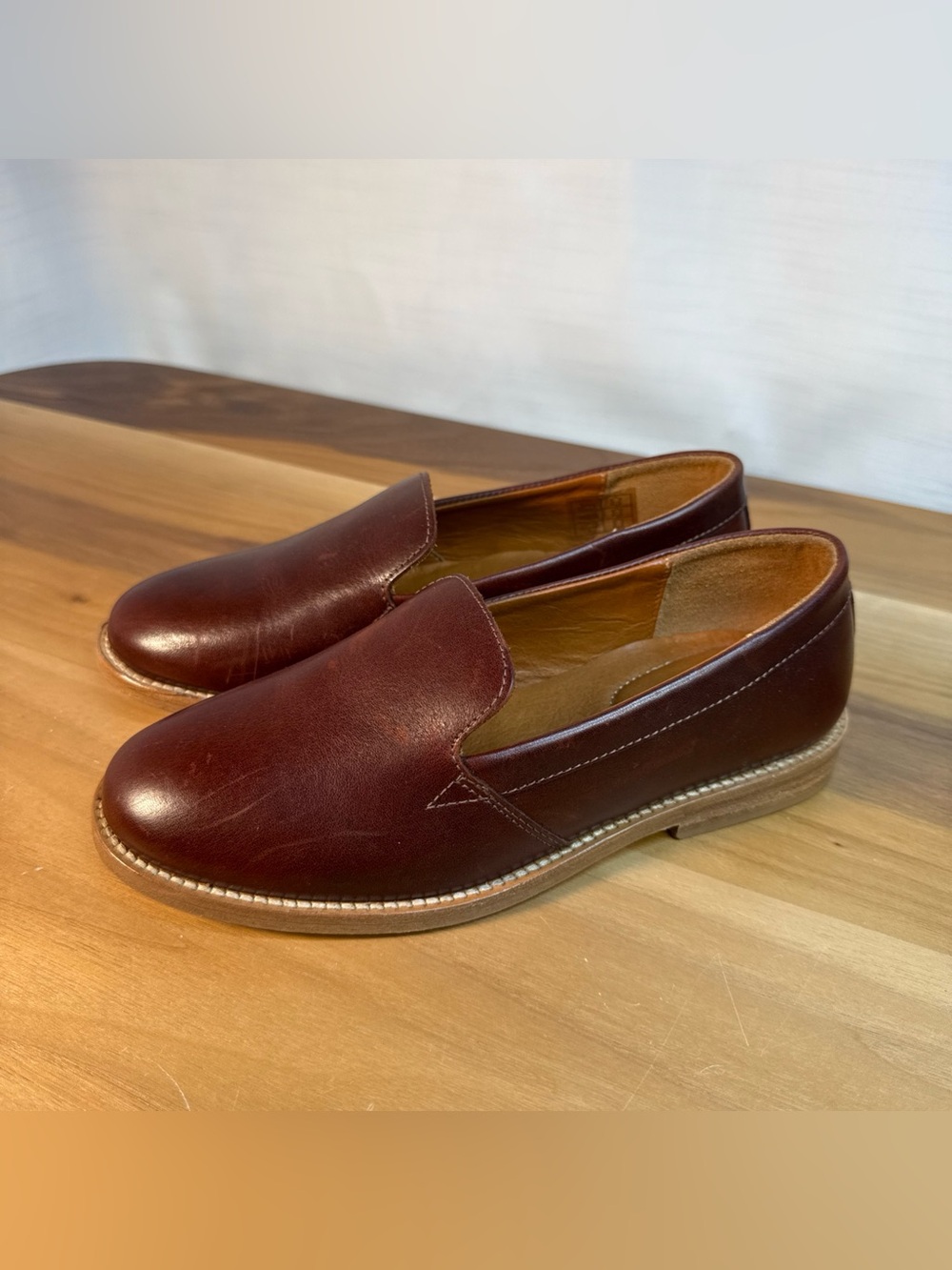NWOT Women Patina‎ Sz 6 Portland Leather Comp Rounded Loafer Flat Brown Handmade